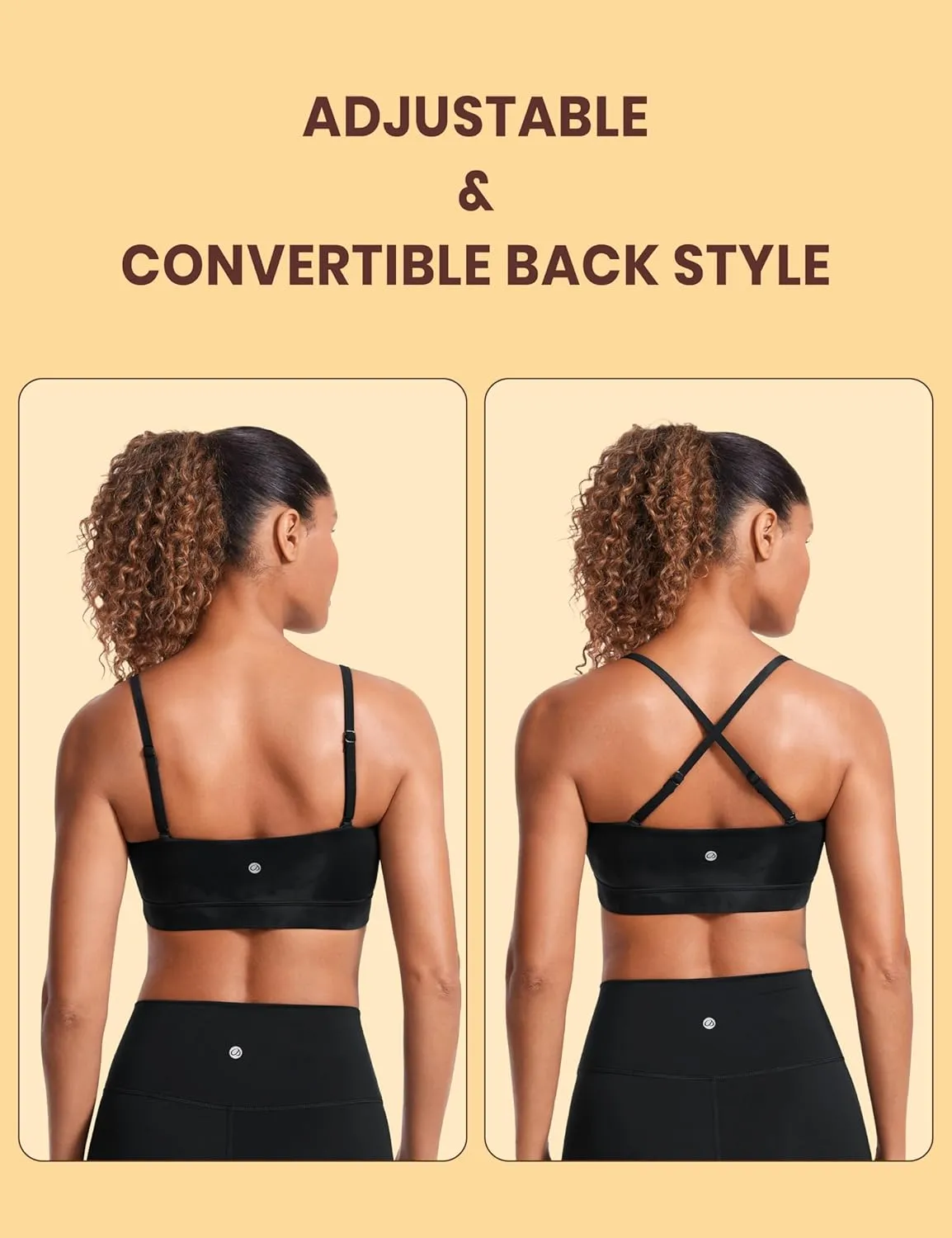 CRZ YOGA Butterluxe Womens Adjustable Spaghetti Thin Strap Sports Bra - Padded Wireless Square Neck Workout Yoga Clothes