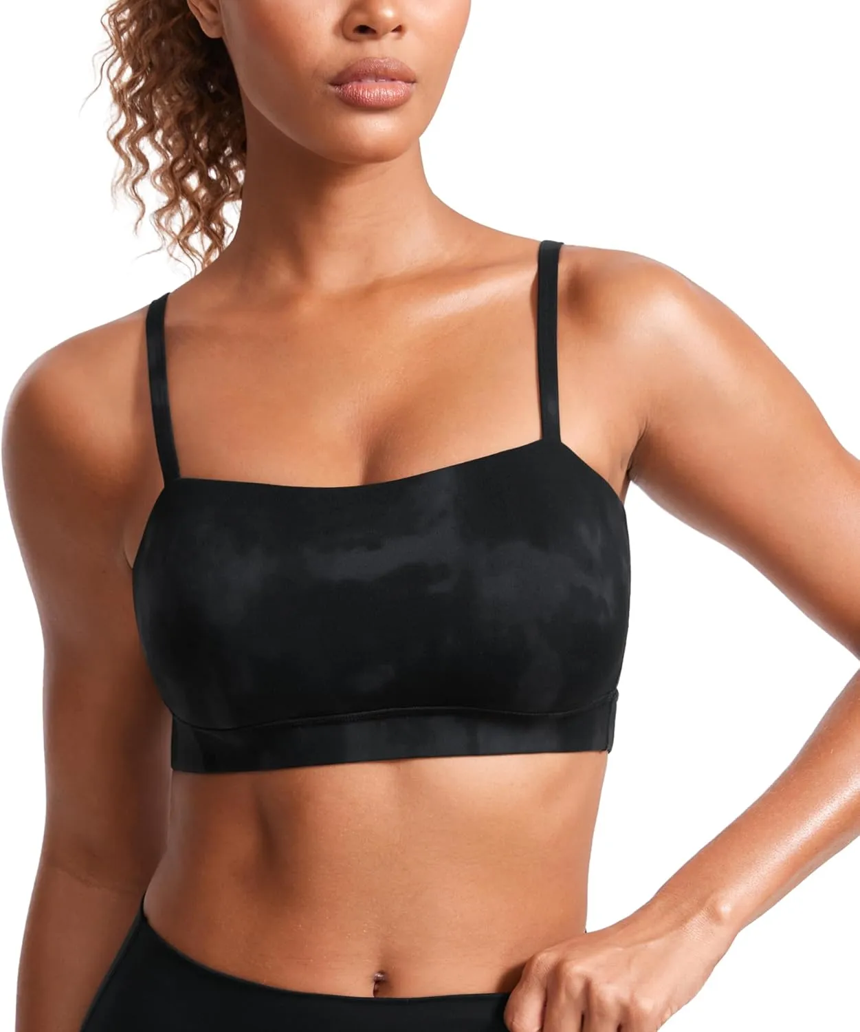 CRZ YOGA Butterluxe Womens Adjustable Spaghetti Thin Strap Sports Bra - Padded Wireless Square Neck Workout Yoga Clothes
