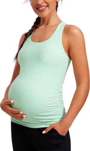 CRZ YOGA Butterluxe Womens Racerback Maternity Tank Tops Ruched Sleeveless Pregnancy Yoga Tee with Built in Bra Workout Shirt