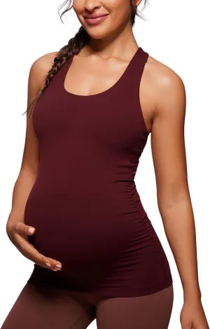 CRZ YOGA Butterluxe Womens Racerback Maternity Tank Tops Ruched Sleeveless Pregnancy Yoga Tee with Built in Bra Workout Shirt