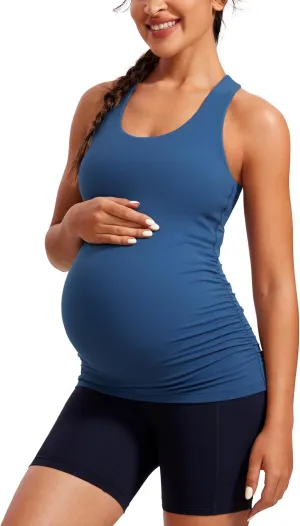 CRZ YOGA Butterluxe Womens Racerback Maternity Tank Tops Ruched Sleeveless Pregnancy Yoga Tee with Built in Bra Workout Shirt