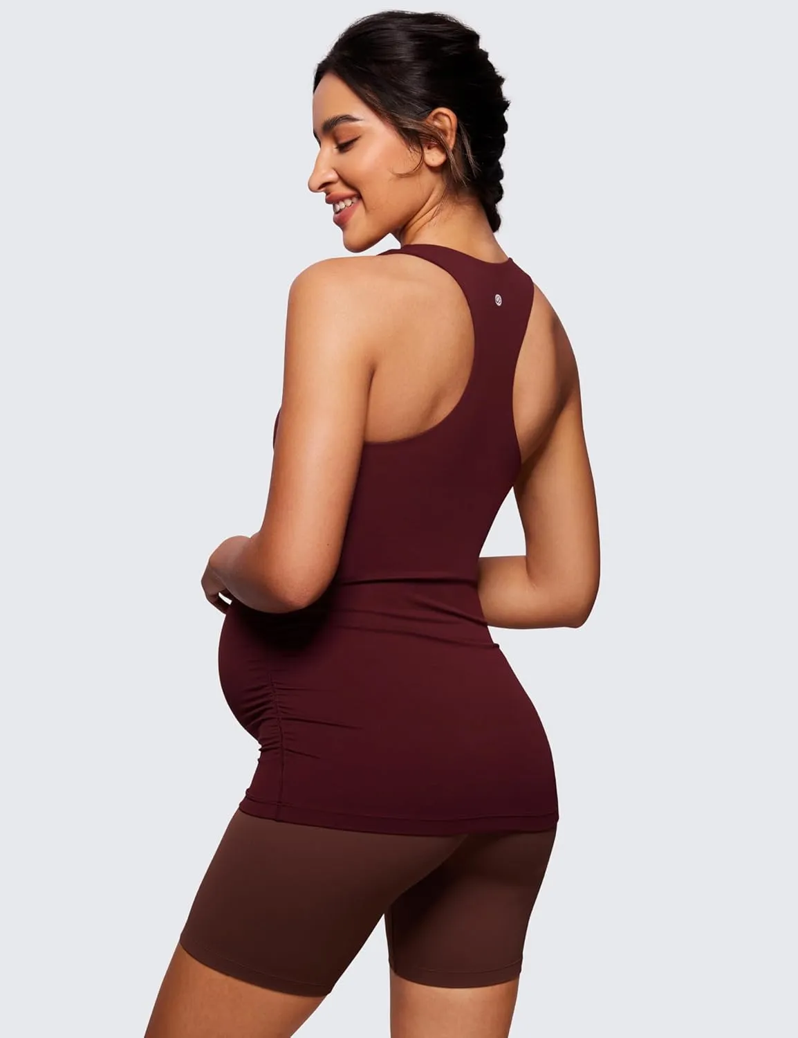CRZ YOGA Butterluxe Womens Racerback Maternity Tank Tops Ruched Sleeveless Pregnancy Yoga Tee with Built in Bra Workout Shirt