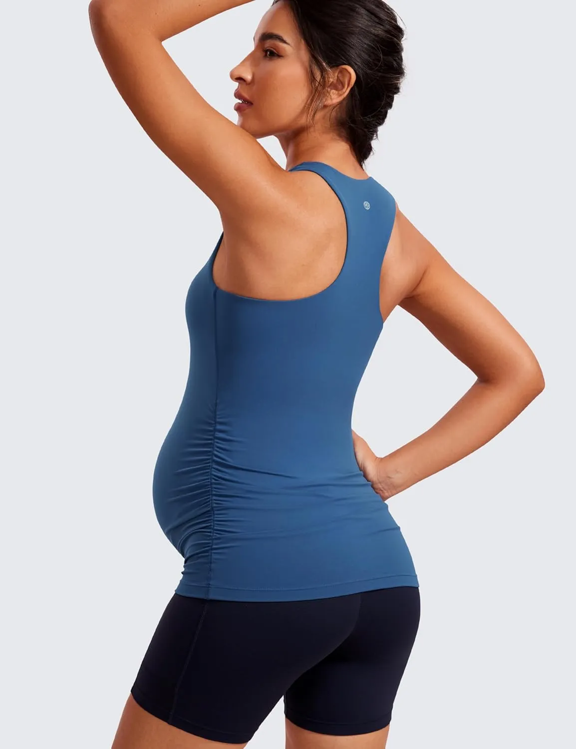 CRZ YOGA Butterluxe Womens Racerback Maternity Tank Tops Ruched Sleeveless Pregnancy Yoga Tee with Built in Bra Workout Shirt