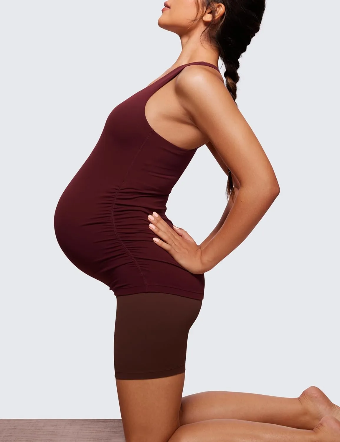 CRZ YOGA Butterluxe Womens Racerback Maternity Tank Tops Ruched Sleeveless Pregnancy Yoga Tee with Built in Bra Workout Shirt