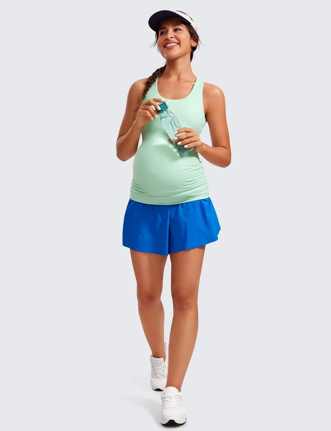 CRZ YOGA Butterluxe Womens Racerback Maternity Tank Tops Ruched Sleeveless Pregnancy Yoga Tee with Built in Bra Workout Shirt