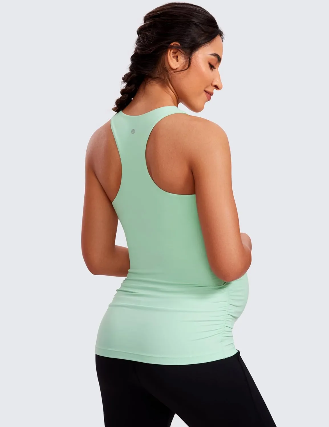 CRZ YOGA Butterluxe Womens Racerback Maternity Tank Tops Ruched Sleeveless Pregnancy Yoga Tee with Built in Bra Workout Shirt