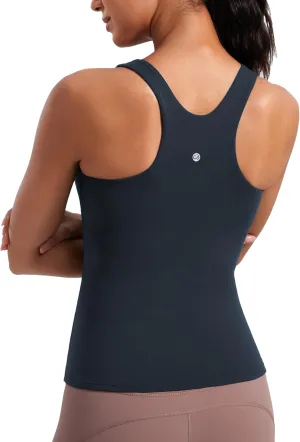CRZ YOGA Butterluxe Womens Racerback Workout Tank Top with Built in Shelf Bra - Padded High Neck Yoga Athletic Camisole