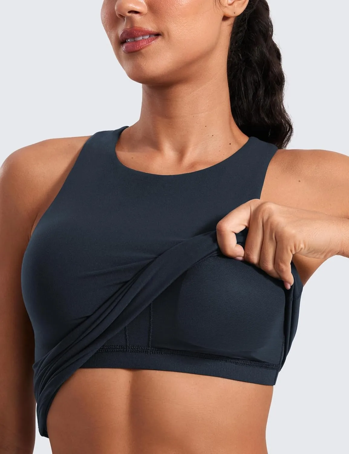 CRZ YOGA Butterluxe Womens Racerback Workout Tank Top with Built in Shelf Bra - Padded High Neck Yoga Athletic Camisole