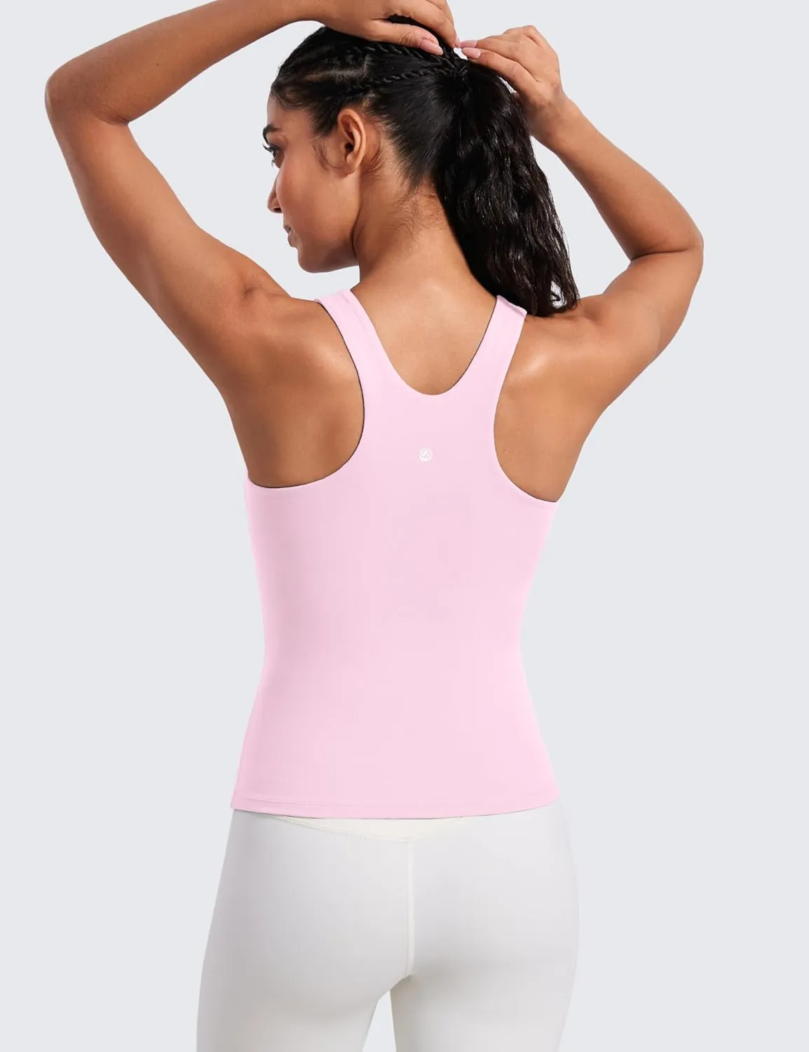 CRZ YOGA Butterluxe Womens Racerback Workout Tank Top with Built in Shelf Bra - Padded High Neck Yoga Athletic Camisole