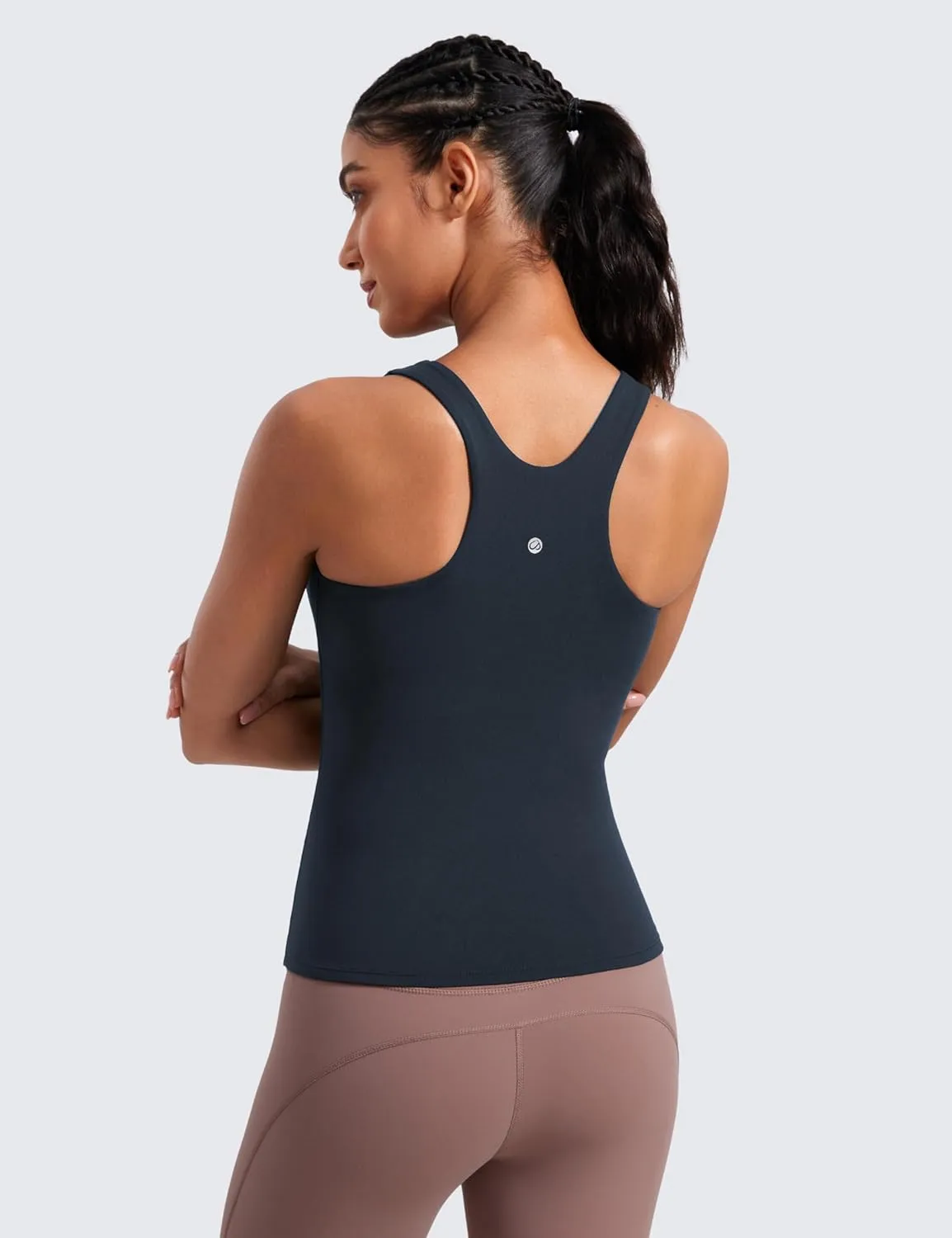 CRZ YOGA Butterluxe Womens Racerback Workout Tank Top with Built in Shelf Bra - Padded High Neck Yoga Athletic Camisole