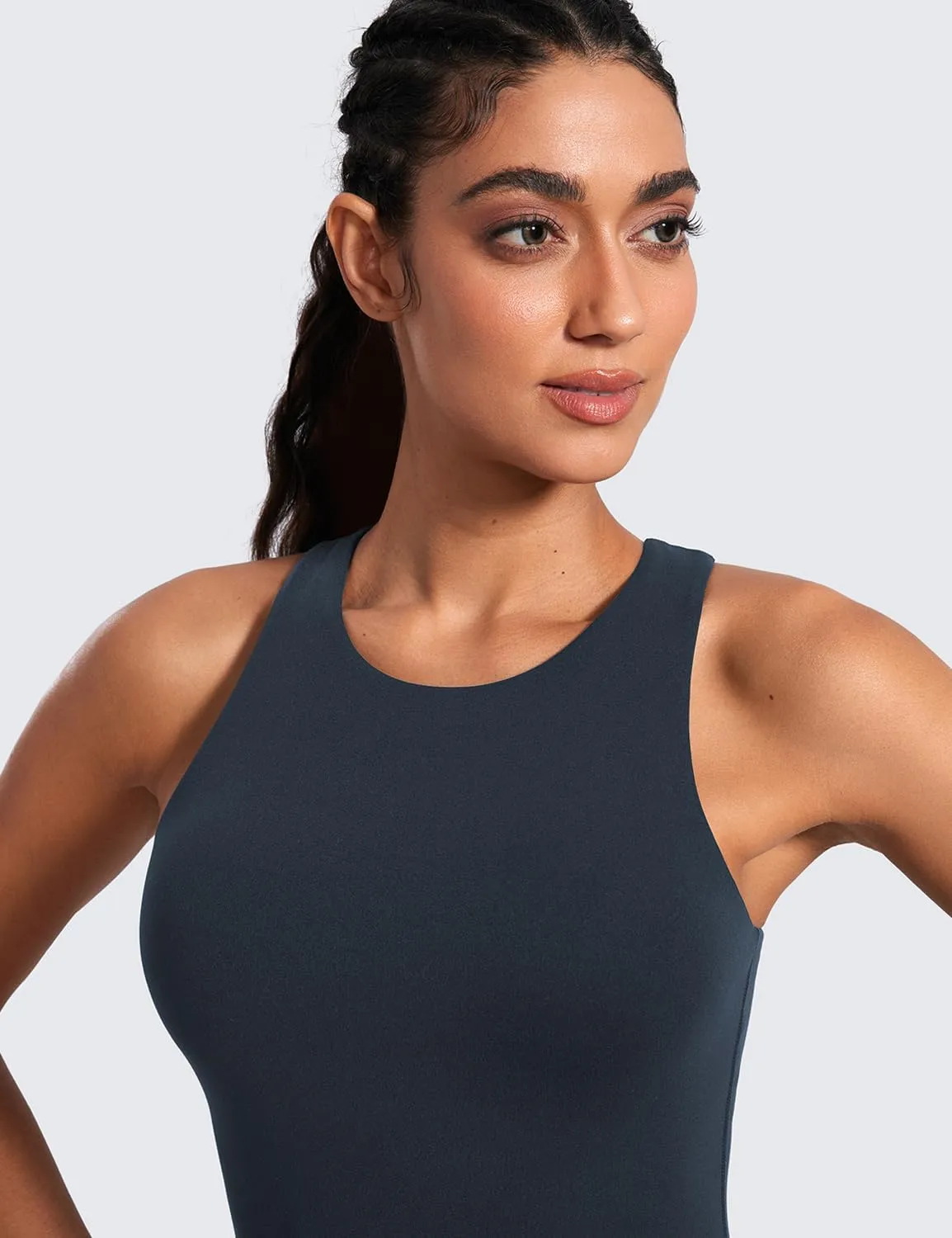 CRZ YOGA Butterluxe Womens Racerback Workout Tank Top with Built in Shelf Bra - Padded High Neck Yoga Athletic Camisole