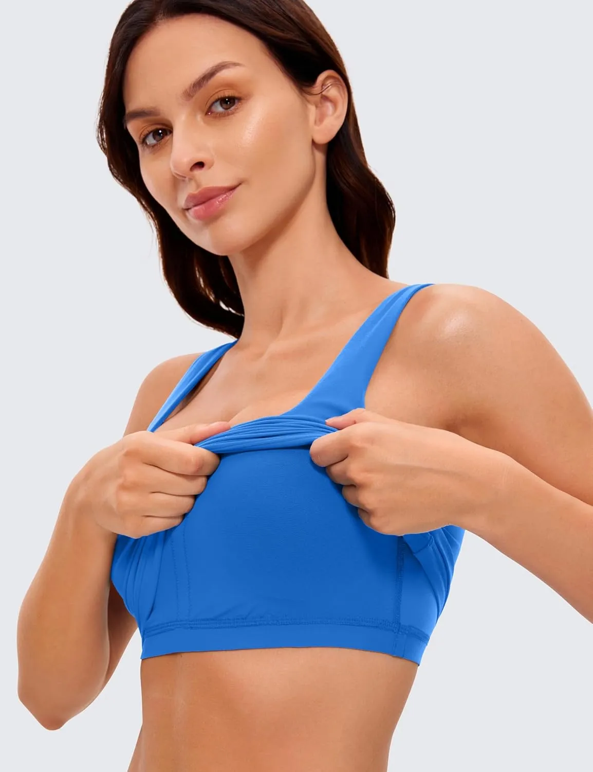 CRZ YOGA Butterluxe Womens Square Neck Longline Sports Bra - Workout Crop Tank Tops Padded Yoga Camisole with Built in Pads