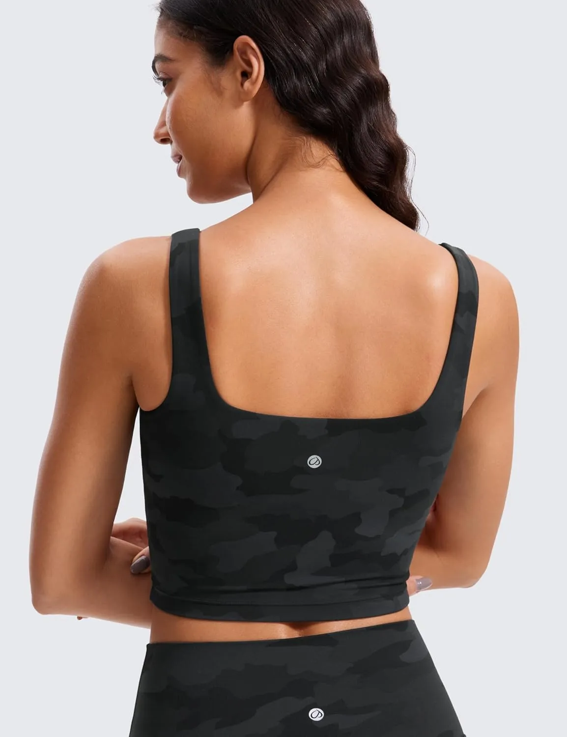 CRZ YOGA Butterluxe Womens Square Neck Longline Sports Bra - Workout Crop Tank Tops Padded Yoga Camisole with Built in Pads