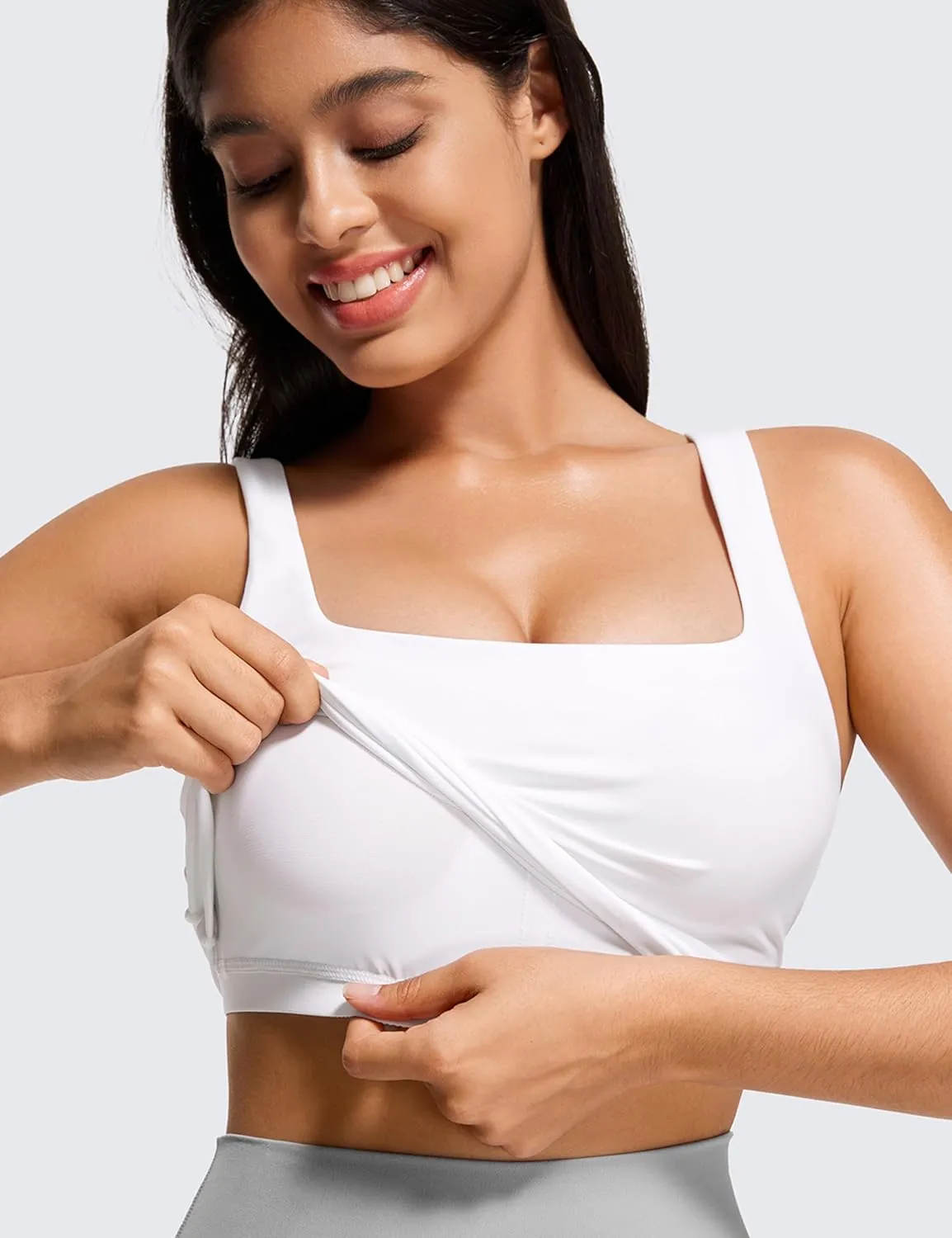 CRZ YOGA Butterluxe Womens Square Neck Longline Sports Bra - Workout Crop Tank Tops Padded Yoga Camisole with Built in Pads