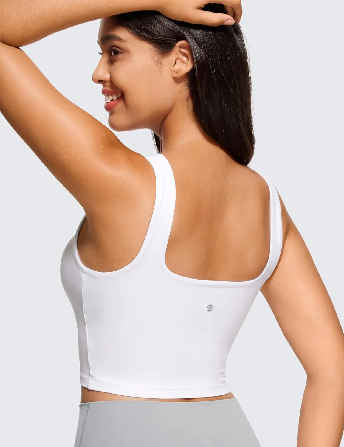 CRZ YOGA Butterluxe Womens Square Neck Longline Sports Bra - Workout Crop Tank Tops Padded Yoga Camisole with Built in Pads