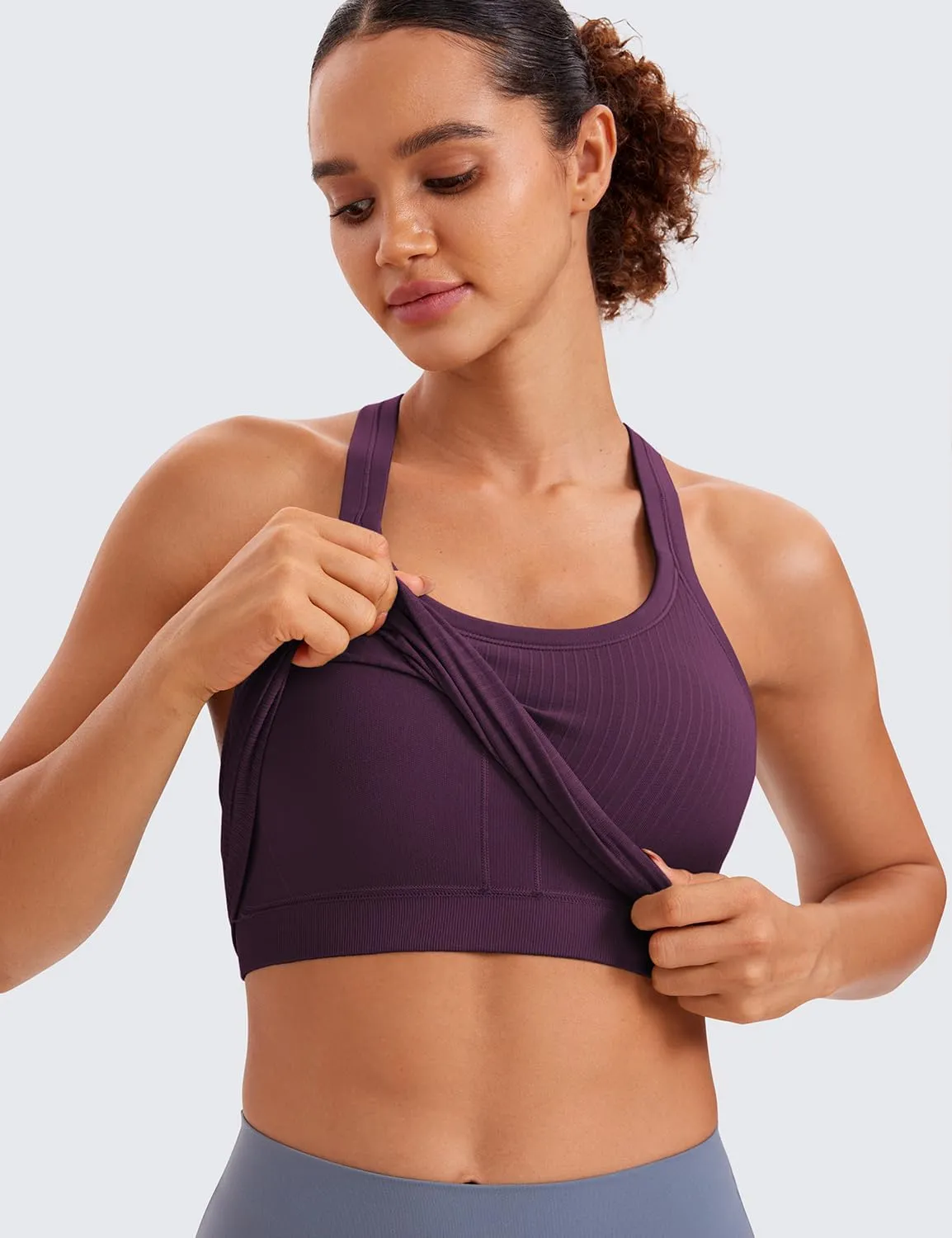 CRZ YOGA Seamless Ribbed Womens Tank Top Racerback Camisoles with Built in Bra Padded Scoop Neck Athletic Workout Slim Cami