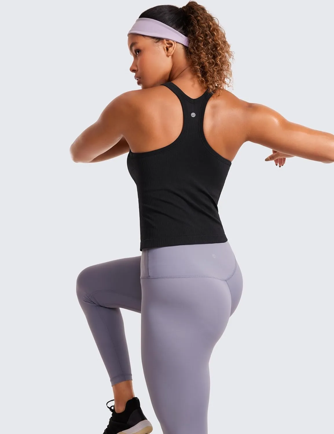 CRZ YOGA Seamless Ribbed Womens Tank Top Racerback Camisoles with Built in Bra Padded Scoop Neck Athletic Workout Slim Cami