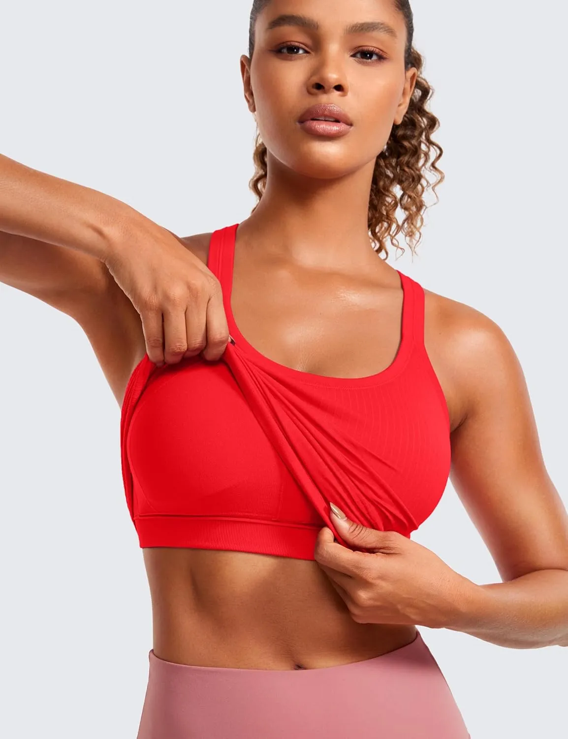 CRZ YOGA Seamless Ribbed Womens Tank Top Racerback Camisoles with Built in Bra Padded Scoop Neck Athletic Workout Slim Cami