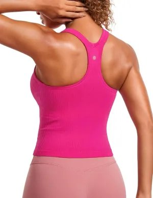 CRZ YOGA Seamless Ribbed Womens Tank Top Racerback Camisoles with Built in Bra Padded Scoop Neck Athletic Workout Slim Cami