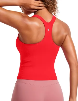 CRZ YOGA Seamless Ribbed Womens Tank Top Racerback Camisoles with Built in Bra Padded Scoop Neck Athletic Workout Slim Cami