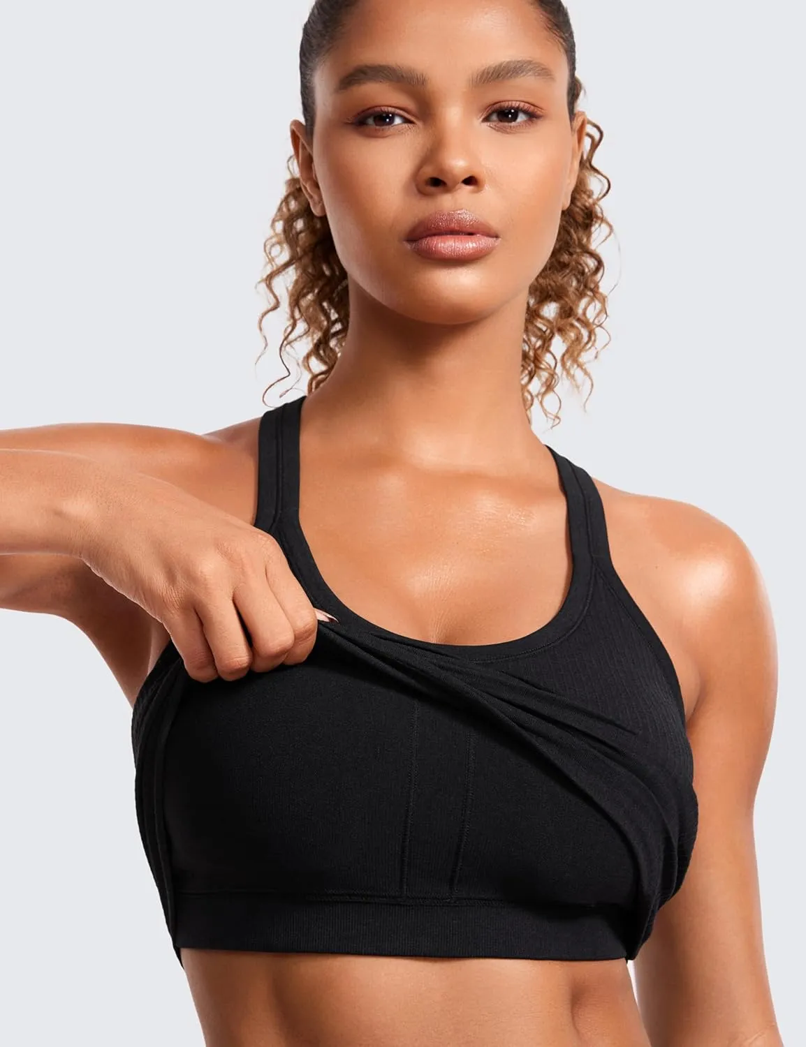 CRZ YOGA Seamless Ribbed Womens Tank Top Racerback Camisoles with Built in Bra Padded Scoop Neck Athletic Workout Slim Cami