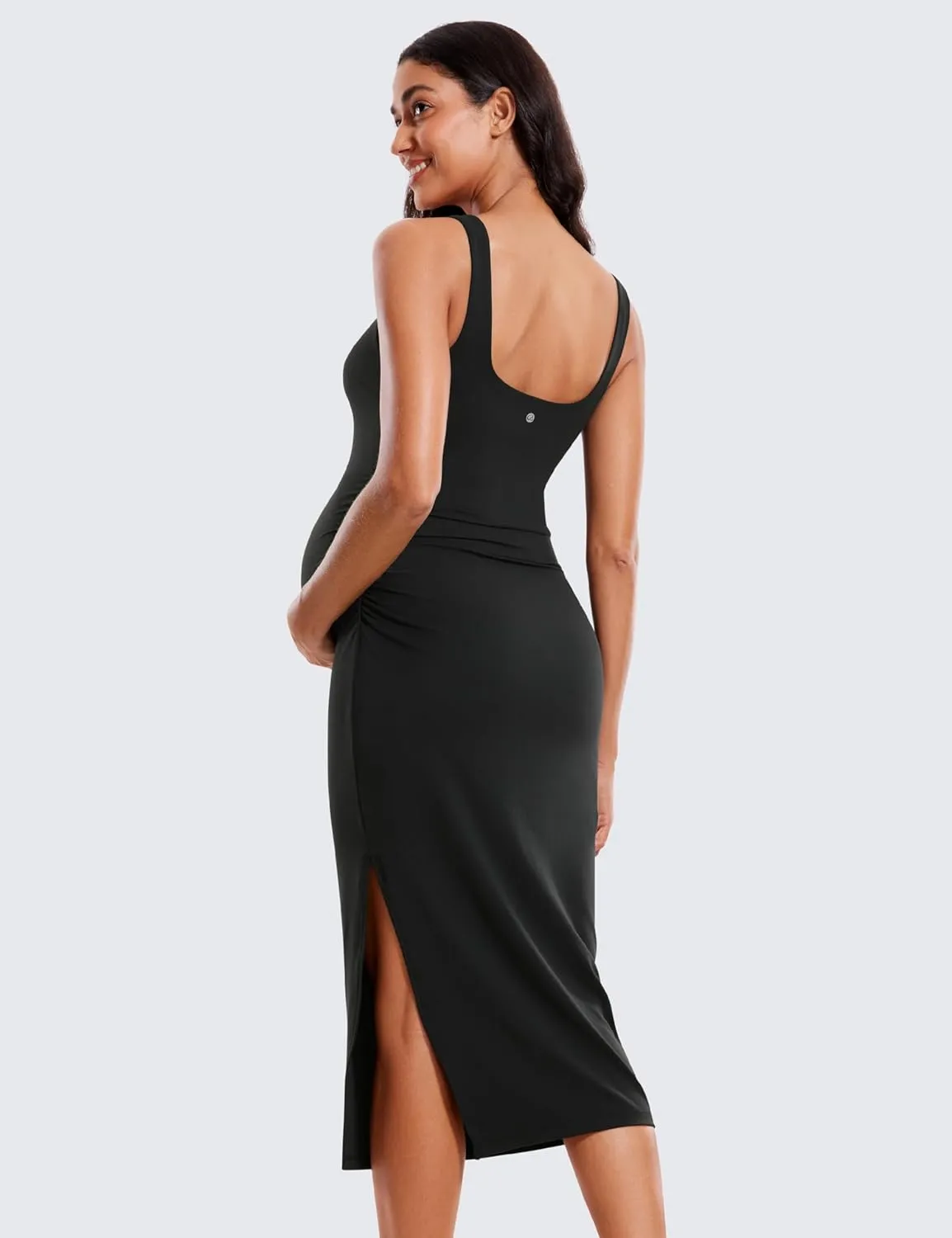 CRZ YOGA Women Butterluxe Sleeveless Tank Maternity Dress Split Ruched Pregnancy Square Neck Bodycon Casual Baby Shower