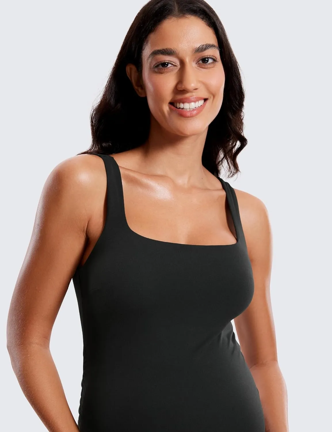 CRZ YOGA Women Butterluxe Sleeveless Tank Maternity Dress Split Ruched Pregnancy Square Neck Bodycon Casual Baby Shower