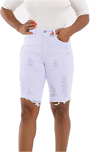Denim Shorts Women High Waisted Distressed Ripped Loose Fit Knee Length Bermuda Shorts Casual Shorts with Pocket