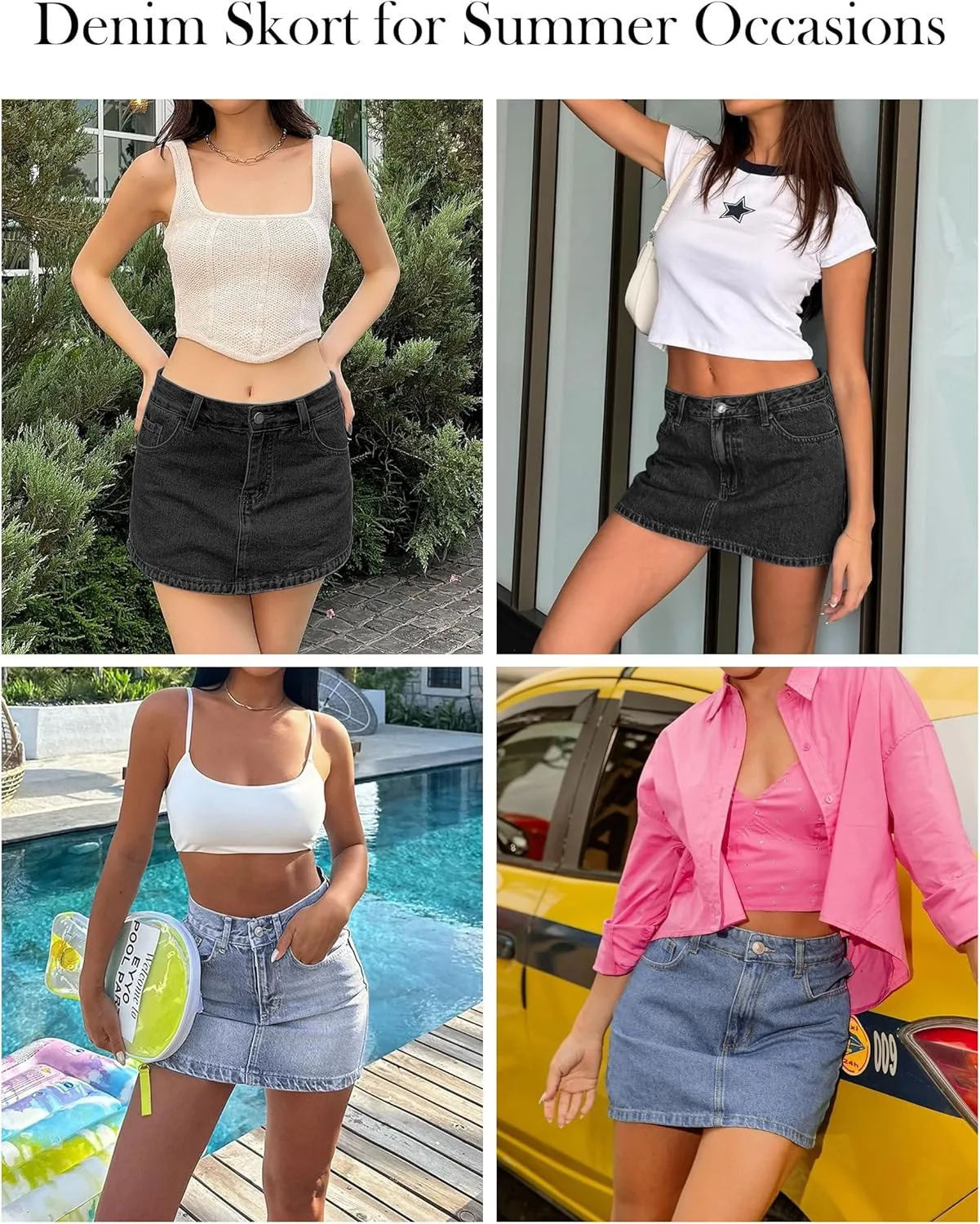 Denim Skort for Women High Waisted Mini Denim Skirt Stretch Casual Jean Skorts with Pockets