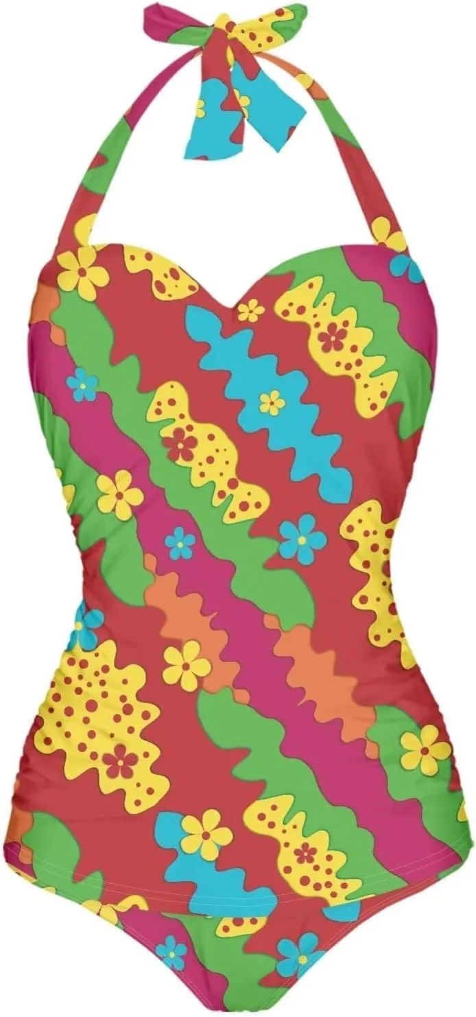 DISNIMO One Piece Swimsuit for Women Plus Size Halter Swimwear Tummy Control V Neck Bathing Suit