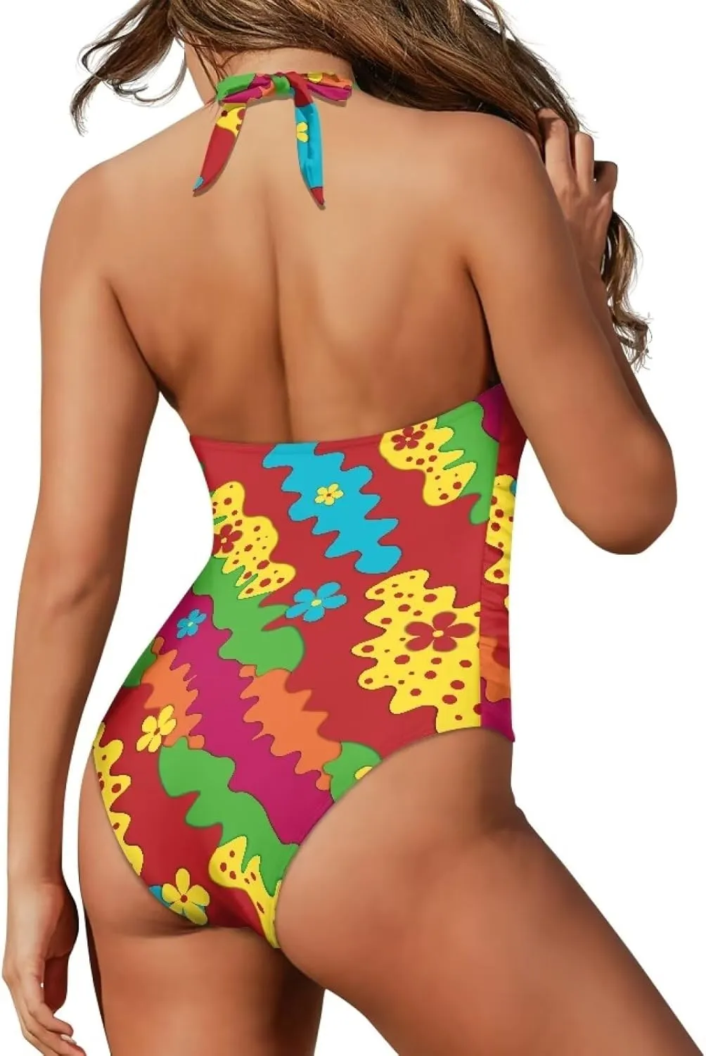DISNIMO One Piece Swimsuit for Women Plus Size Halter Swimwear Tummy Control V Neck Bathing Suit