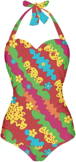 DISNIMO One Piece Swimsuit for Women Plus Size Halter Swimwear Tummy Control V Neck Bathing Suit