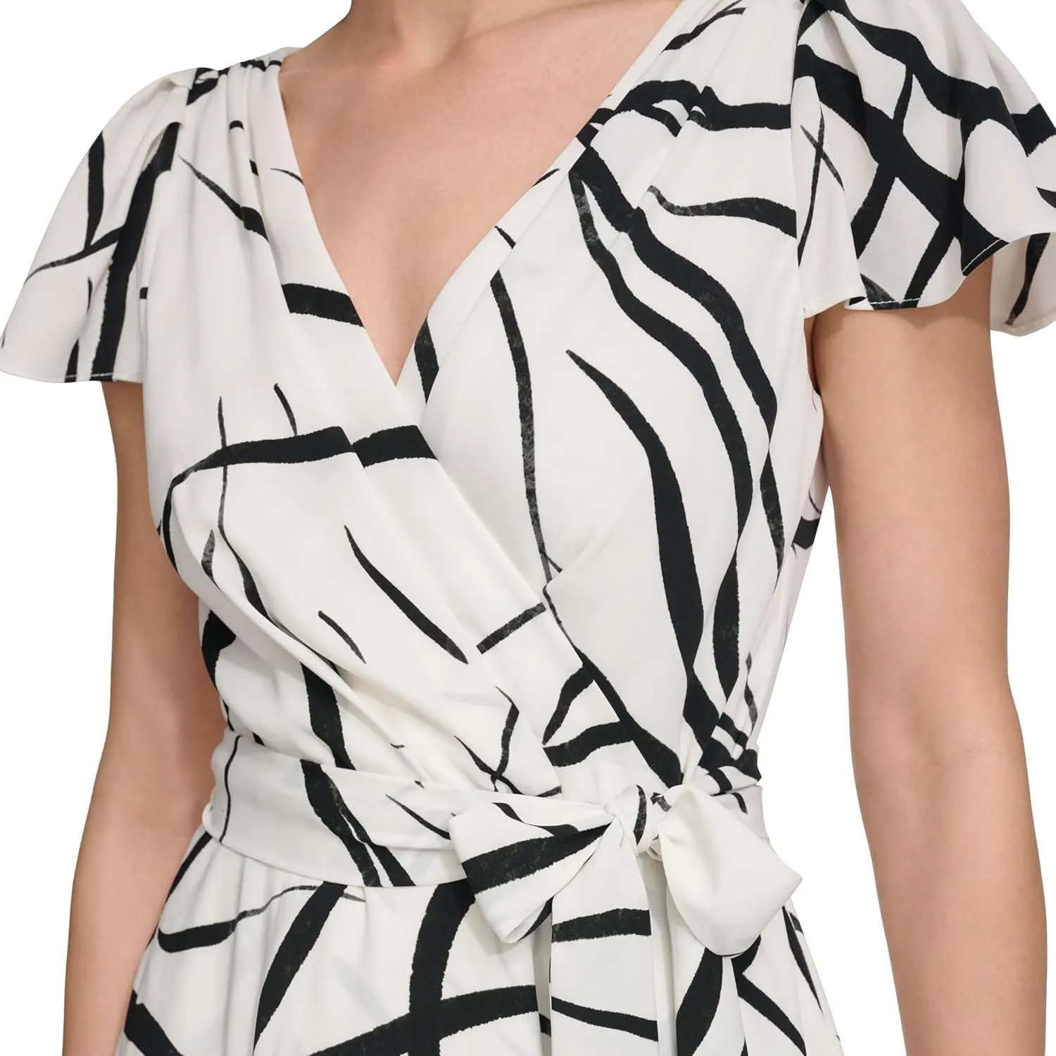 DKNY Women's Flutter Sleeve Fuax Wrap Dress