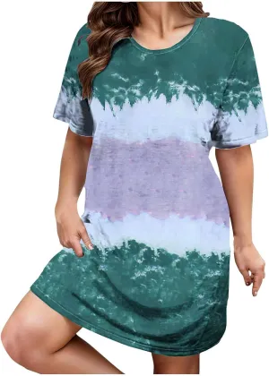 Dresses for Women 2025,Short Sleeve Crewneck Casual Spring Dress Trendy Loose Summer Dress Flowy Short Shift Dress