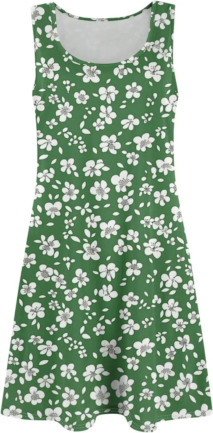 Dresses for Women Spring Mini Tank Dress Sun Dresses Sleeveless A Line Dress Boho Summer Floral with Pocket