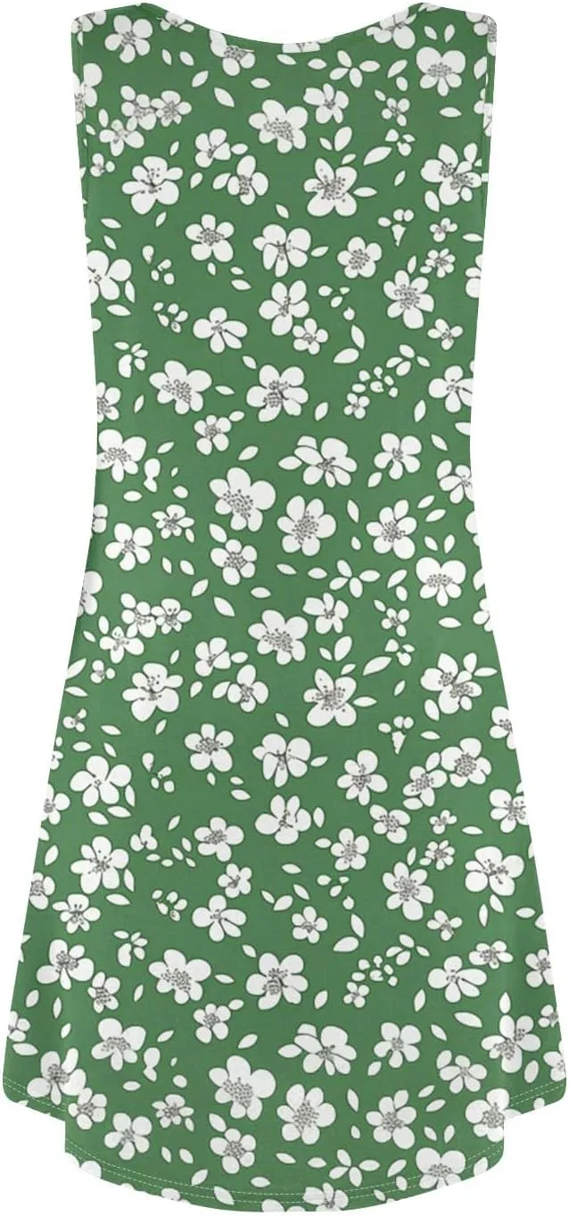 Dresses for Women Spring Mini Tank Dress Sun Dresses Sleeveless A Line Dress Boho Summer Floral with Pocket