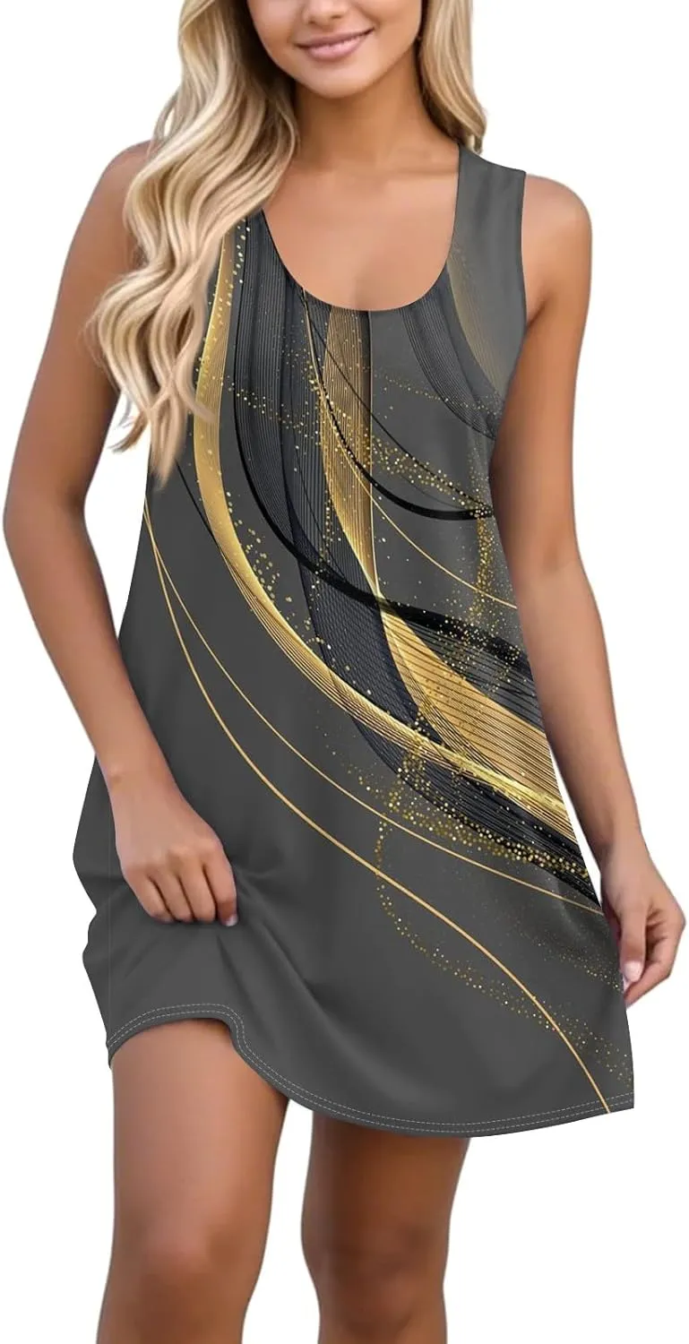 Dresses for Women Spring Mini Tank Dress Sun Dresses Sleeveless A Line Dress Boho Summer Floral with Pocket