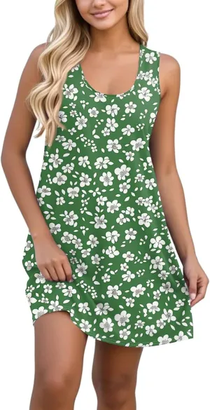Dresses for Women Spring Mini Tank Dress Sun Dresses Sleeveless A Line Dress Boho Summer Floral with Pocket