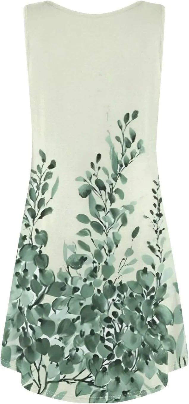 Dresses for Women Spring Mini Tank Dress Sun Dresses Sleeveless A Line Dress Boho Summer Floral with Pocket