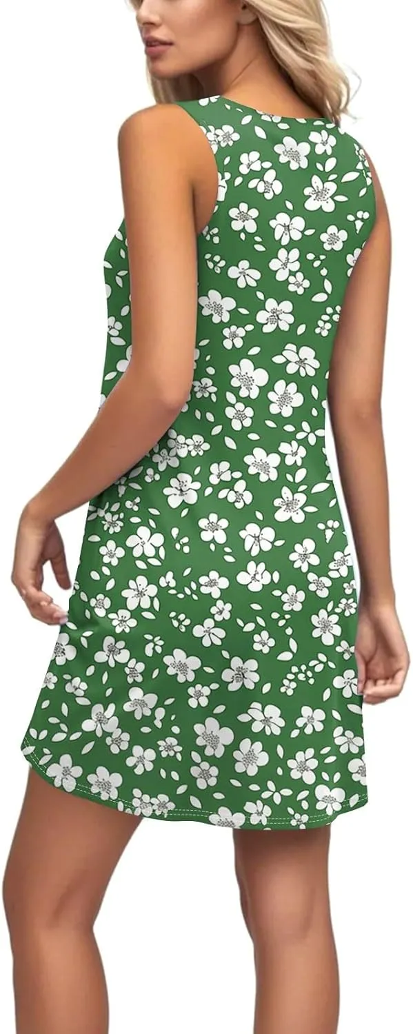 Dresses for Women Spring Mini Tank Dress Sun Dresses Sleeveless A Line Dress Boho Summer Floral with Pocket