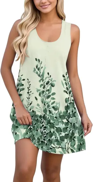 Dresses for Women Spring Mini Tank Dress Sun Dresses Sleeveless A Line Dress Boho Summer Floral with Pocket