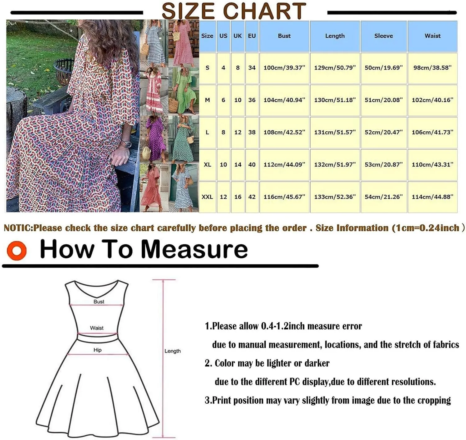 Dresses for Women V Neck Puff Sleeve Bohemian Dress Floral Flowy Beach Casual Long Sundress