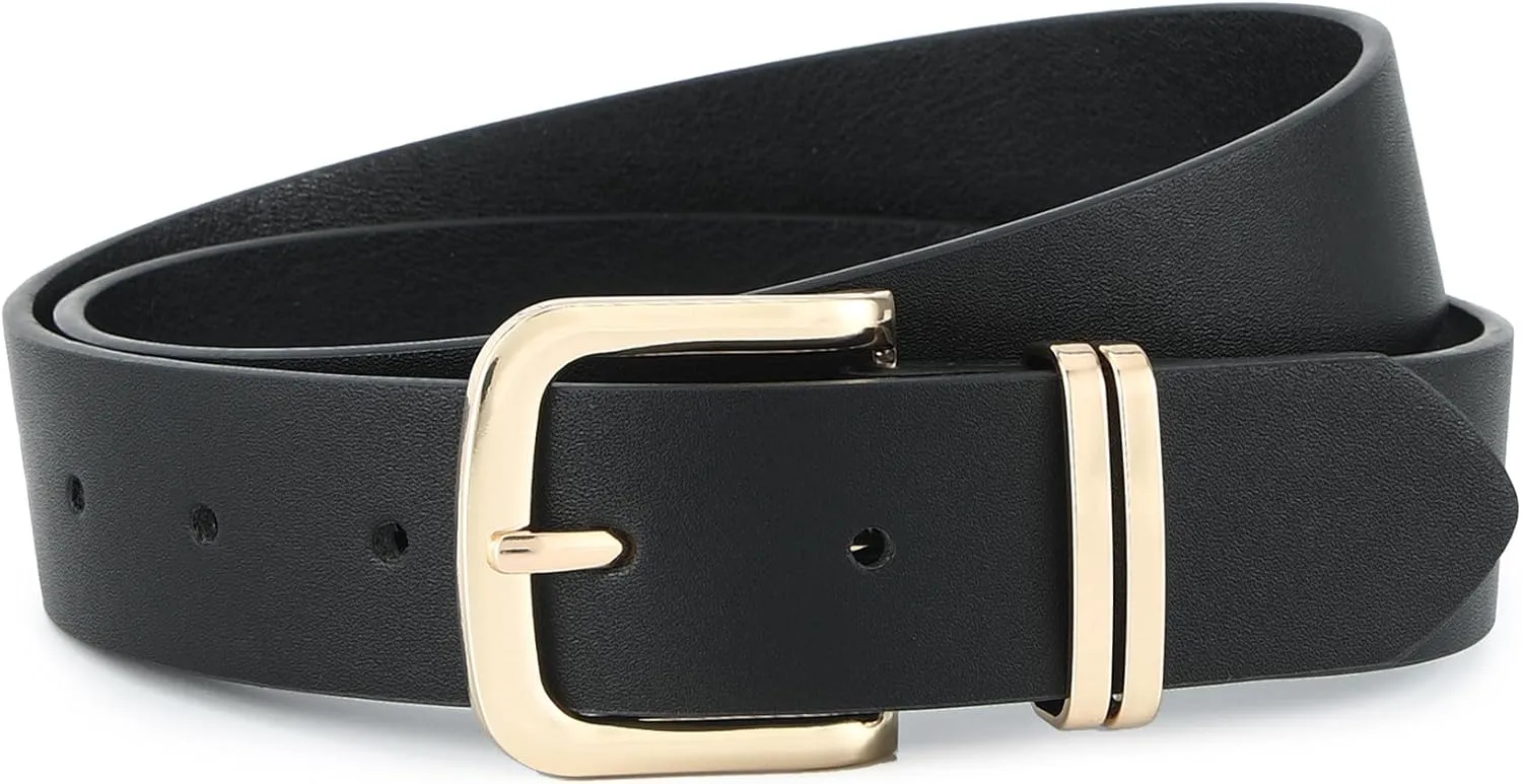 Earnda Women's Leather Belts for Jeans Dresses, Gold Buckle Casual Ladies Waist Belt 1.30" Width