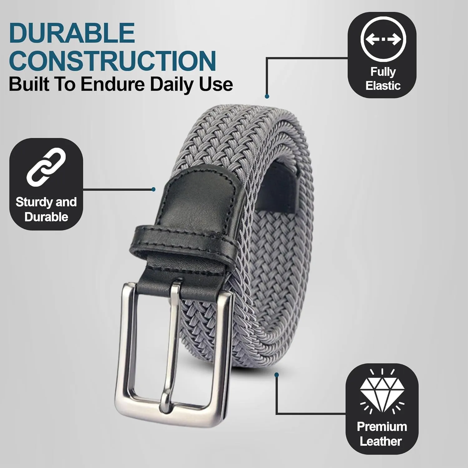 Elastic Mens Strech Belt - Casual Woven Braided Belt in Gift Box for Golf Pants, Shorts, Jeans