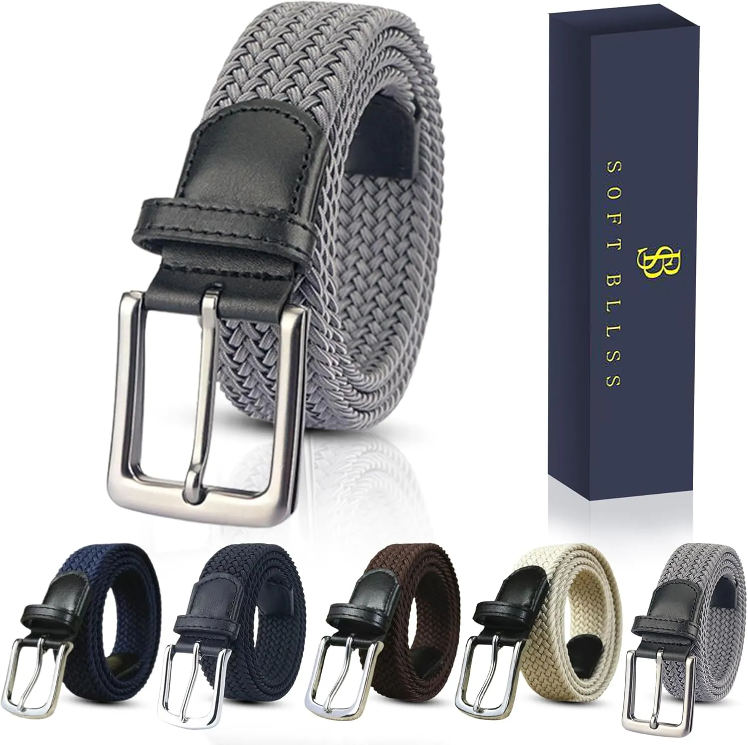 Elastic Mens Strech Belt - Casual Woven Braided Belt in Gift Box for Golf Pants, Shorts, Jeans