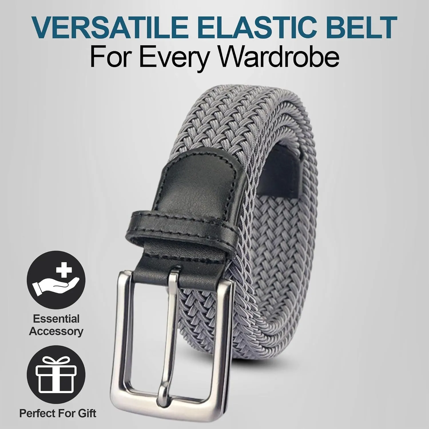 Elastic Mens Strech Belt - Casual Woven Braided Belt in Gift Box for Golf Pants, Shorts, Jeans