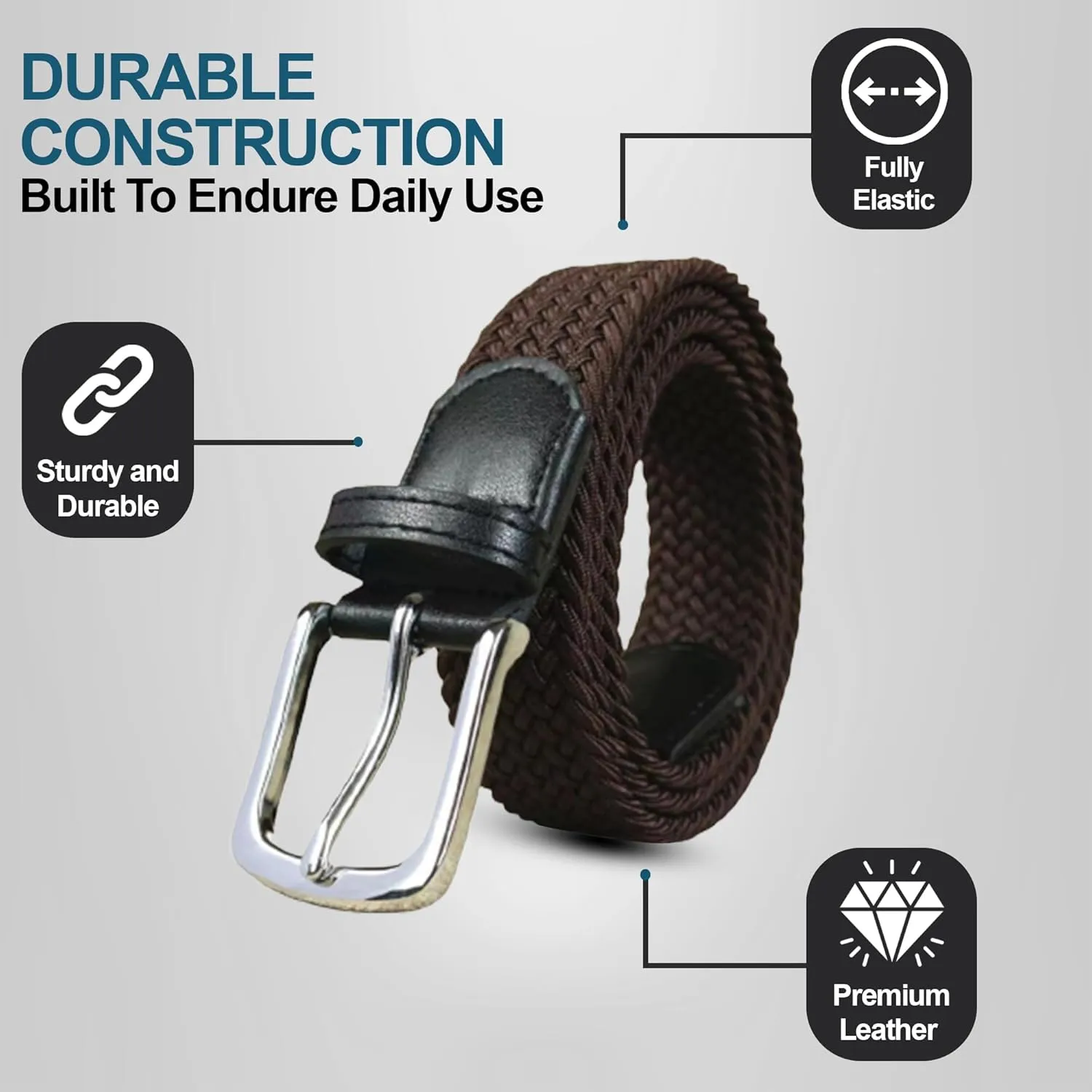 Elastic Mens Strech Belt - Casual Woven Braided Belt in Gift Box for Golf Pants, Shorts, Jeans