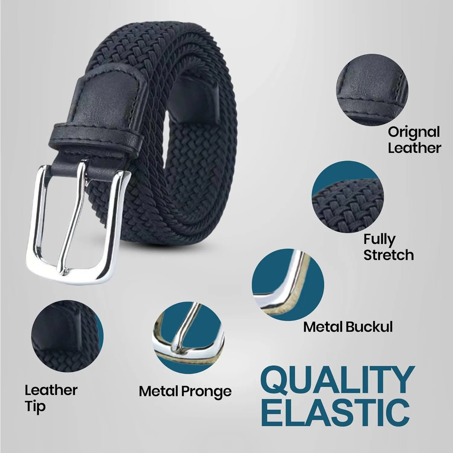 Elastic Mens Strech Belt - Casual Woven Braided Belt in Gift Box for Golf Pants, Shorts, Jeans