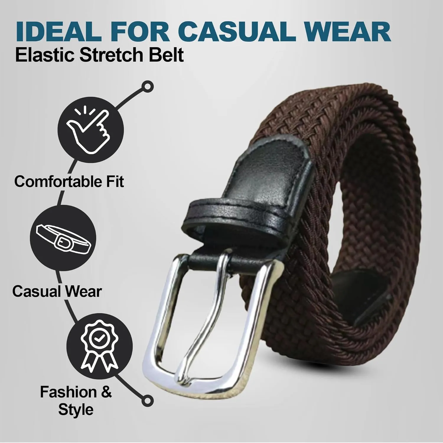 Elastic Mens Strech Belt - Casual Woven Braided Belt in Gift Box for Golf Pants, Shorts, Jeans