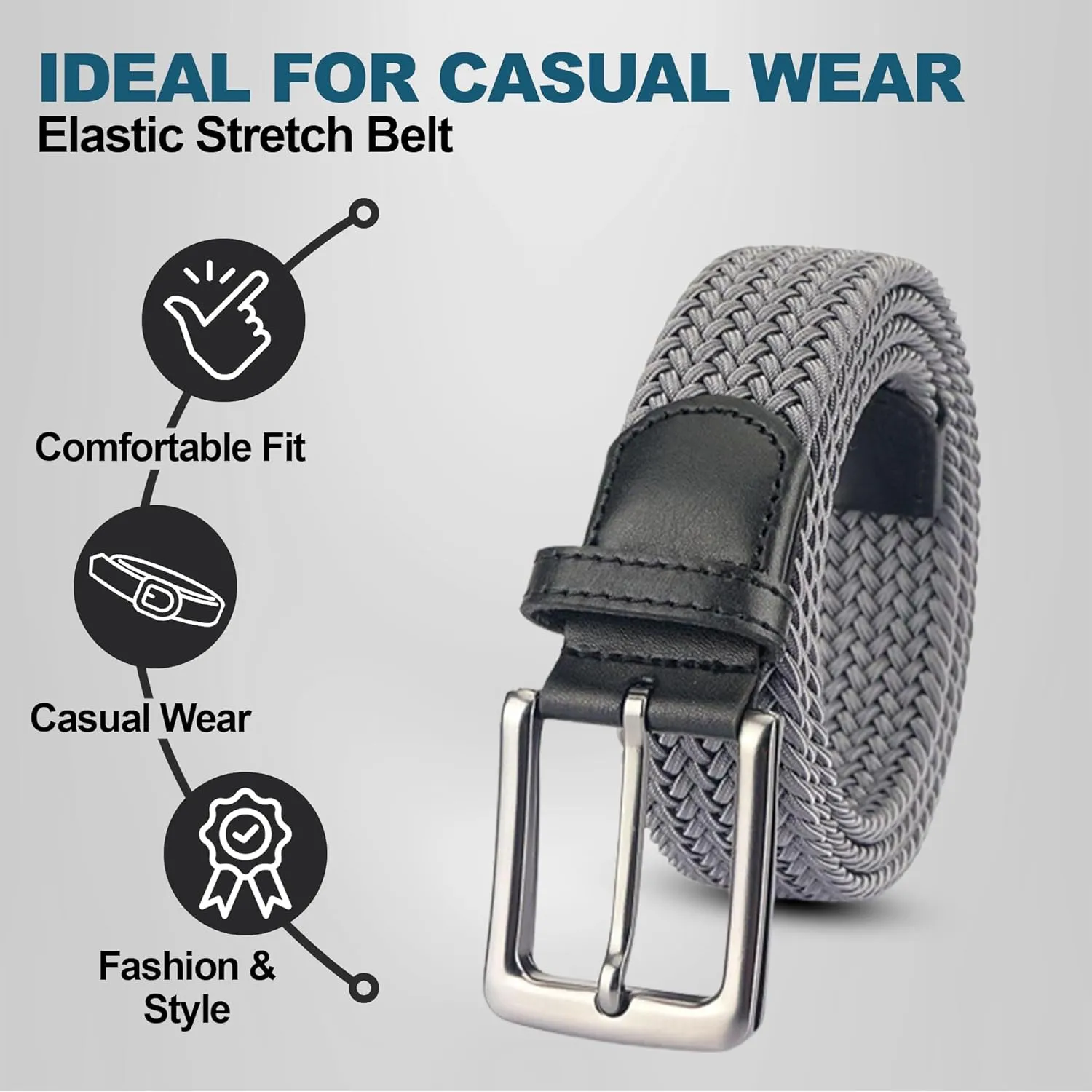 Elastic Mens Strech Belt - Casual Woven Braided Belt in Gift Box for Golf Pants, Shorts, Jeans